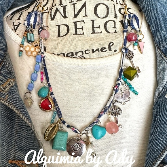 Alquimia Blue and Pink Charm Necklace Bohemian Style turquoise - Picture 9 of 9